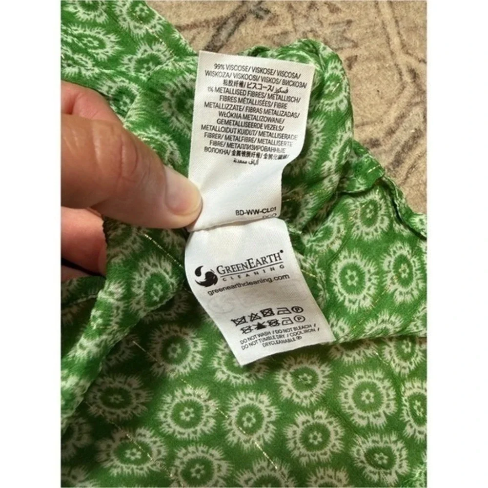 Boden‎ Green Paisley Metallics Smocked Blouse 4 Garden Boho Coastal Cottagecore